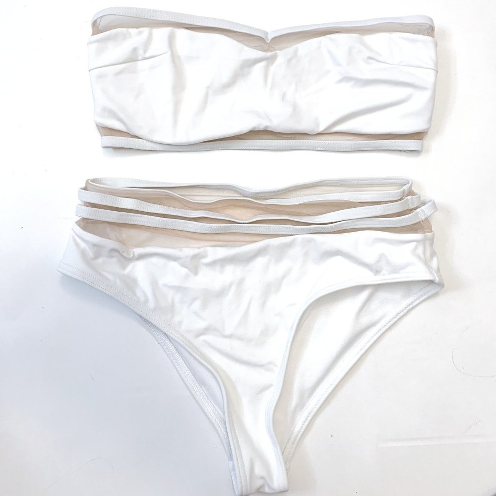 ASOS White Mesh Insert High Waist Bikini Size 4